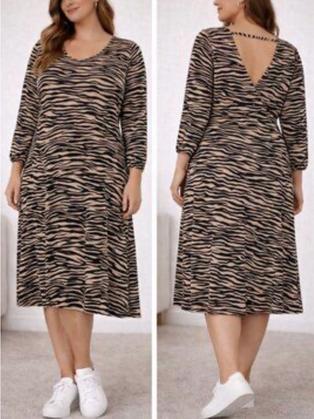 LOFT Animal Print Long Sleeve Maxi Dress Size 14 Stretch Like New